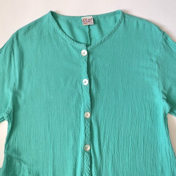 Oh My Gauze! Button Up Teal Tunic Short Dress Handkerchief Whimsical Lagenlook - Picture 5 of 12